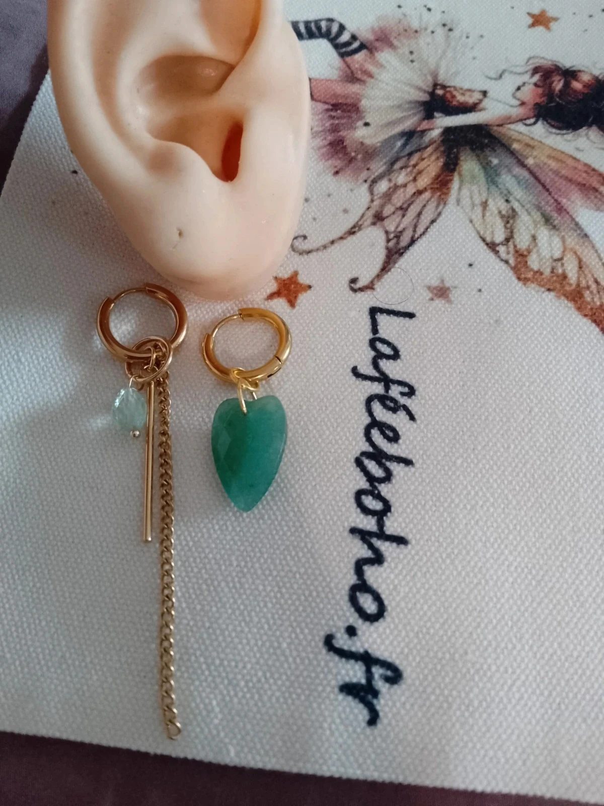 Pendientes bohemios asimétricos con piedras naturales – photo 2